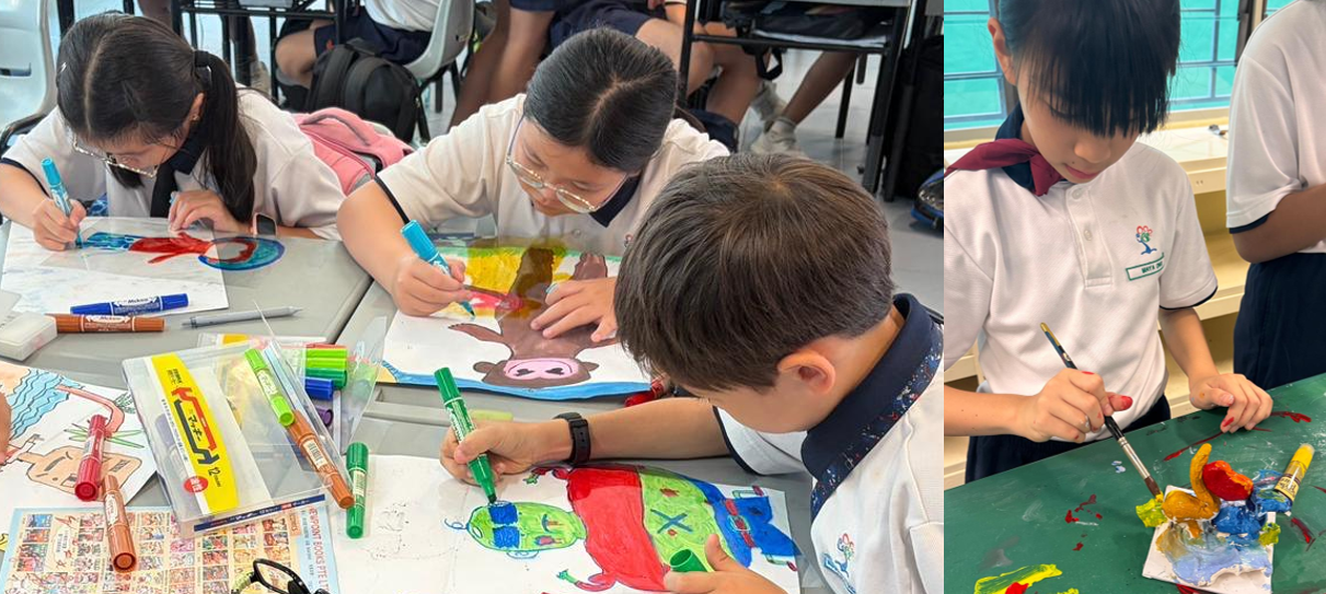 Students creating art pieces to illustrate their thoughts and identity.